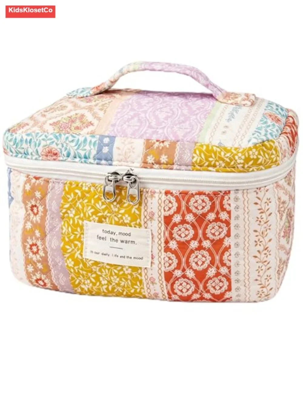 Large Quilted Cotton Cosmetic Bag Toiletry Organizer Travel Makeup Case